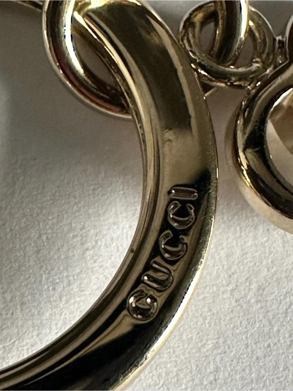 Gucci Interlocking GG Double Heart Key Ring Bag Charm Gold Tone with Box